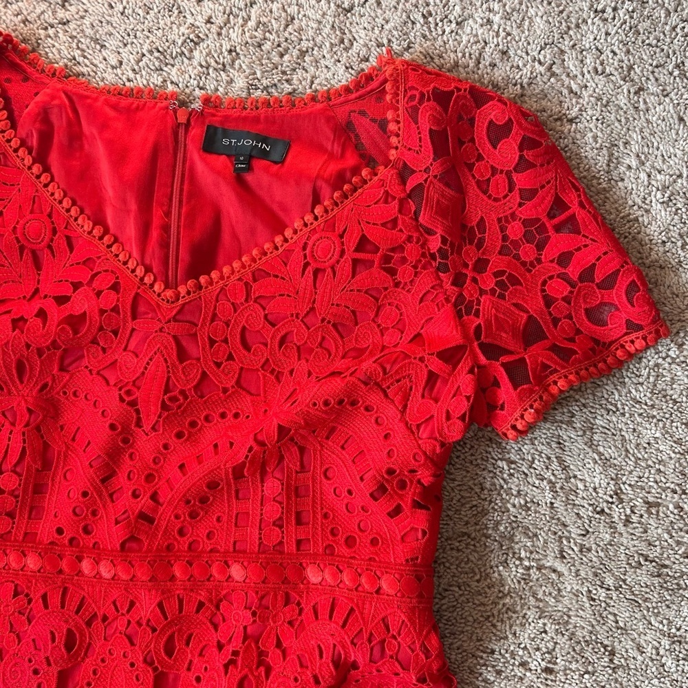 St. John Red Lace Maxi Dress - Picture 8 of 11